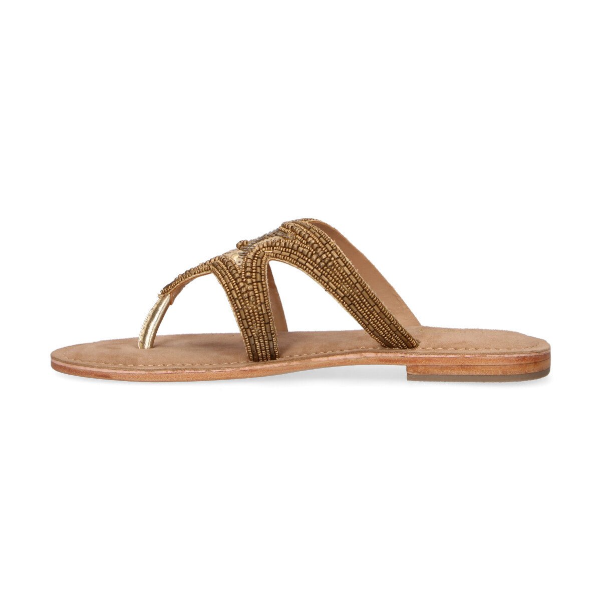 Coral Blue ciabatta in pelle e tessuto oro