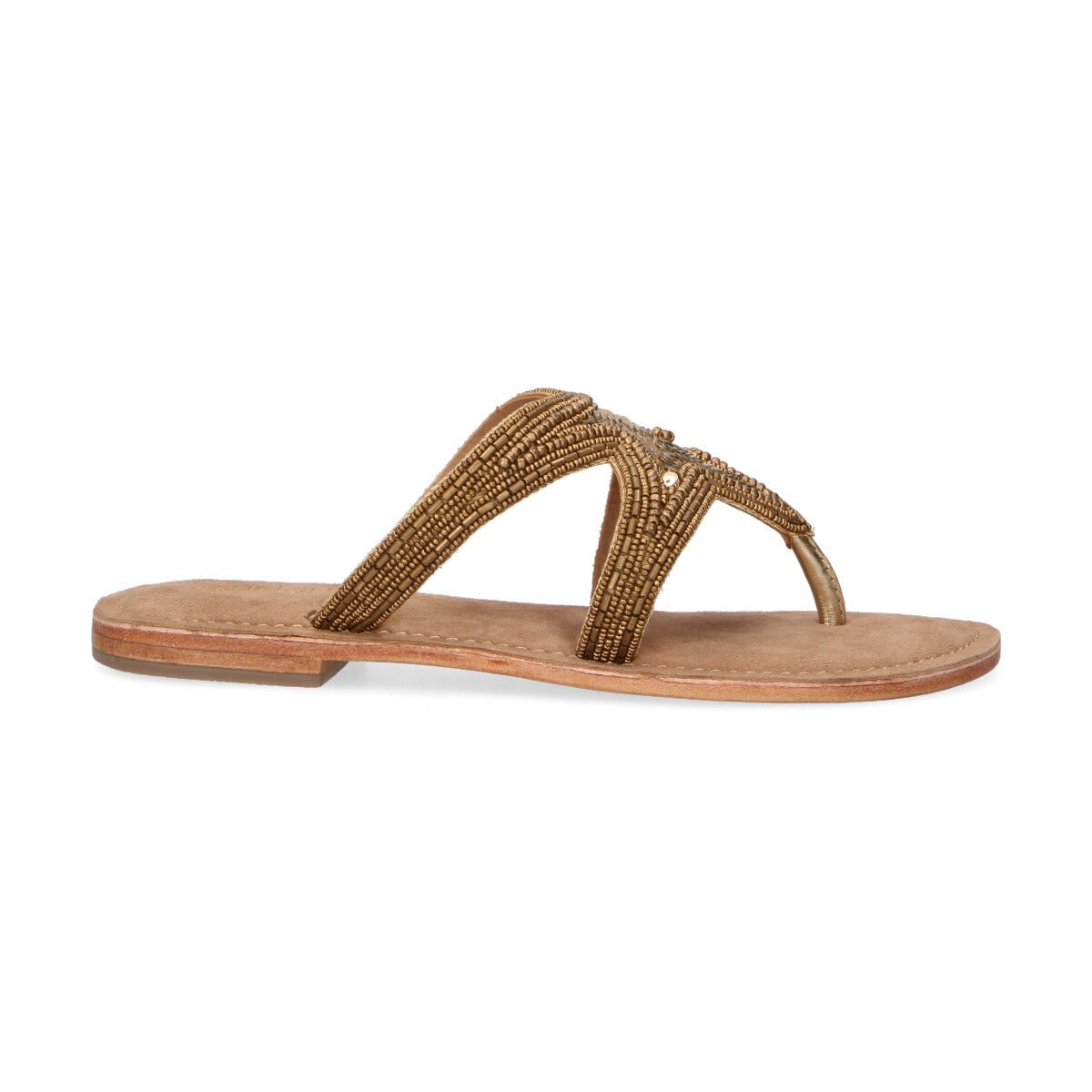 Coral Blue ciabatta in pelle e tessuto oro