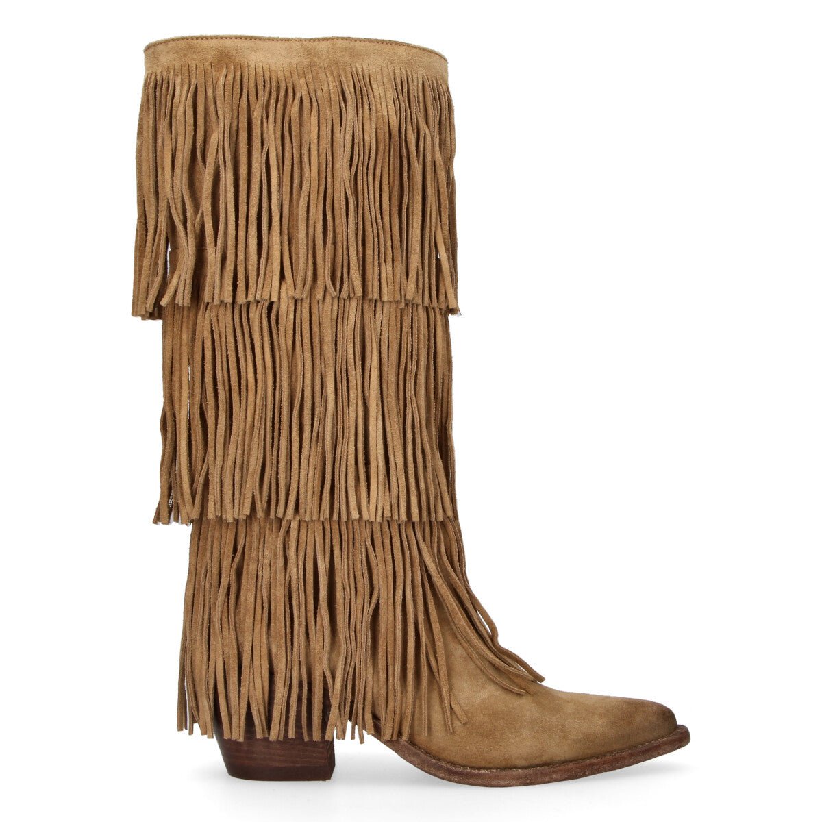 Ducanero stivale texano con frange camoscio beige