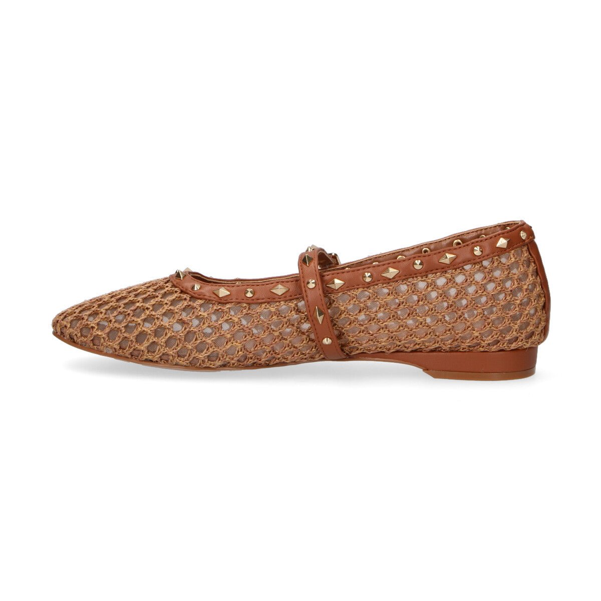 Emanuelle Vee ballerina Glenda con borchie in raffia cuoio