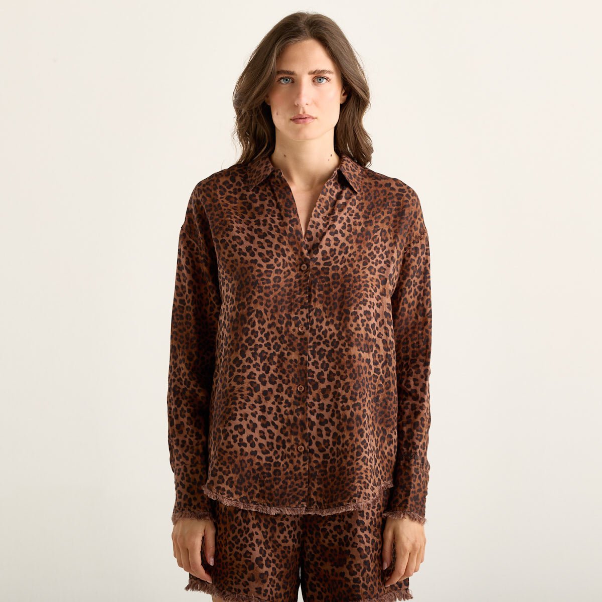 Mc2 Saint Barth camicia cristal linen sand leoprad fringe