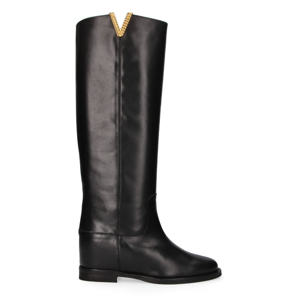 Via Roma 15 stivale Luxury con v oro in pelle nera