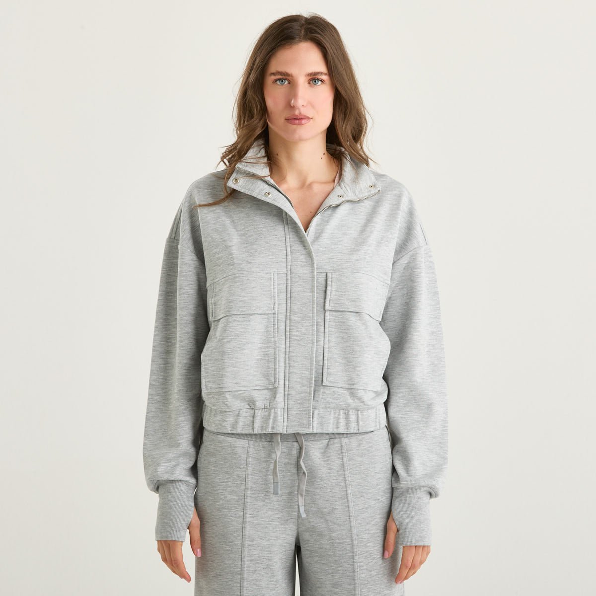 Patrizia Pepe felpa con zip in tessuto grigia
