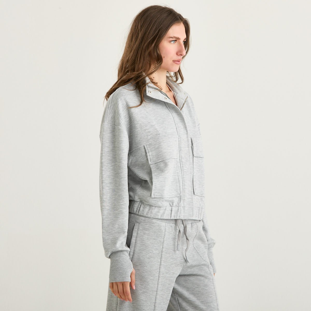 Patrizia Pepe felpa con zip in tessuto grigia