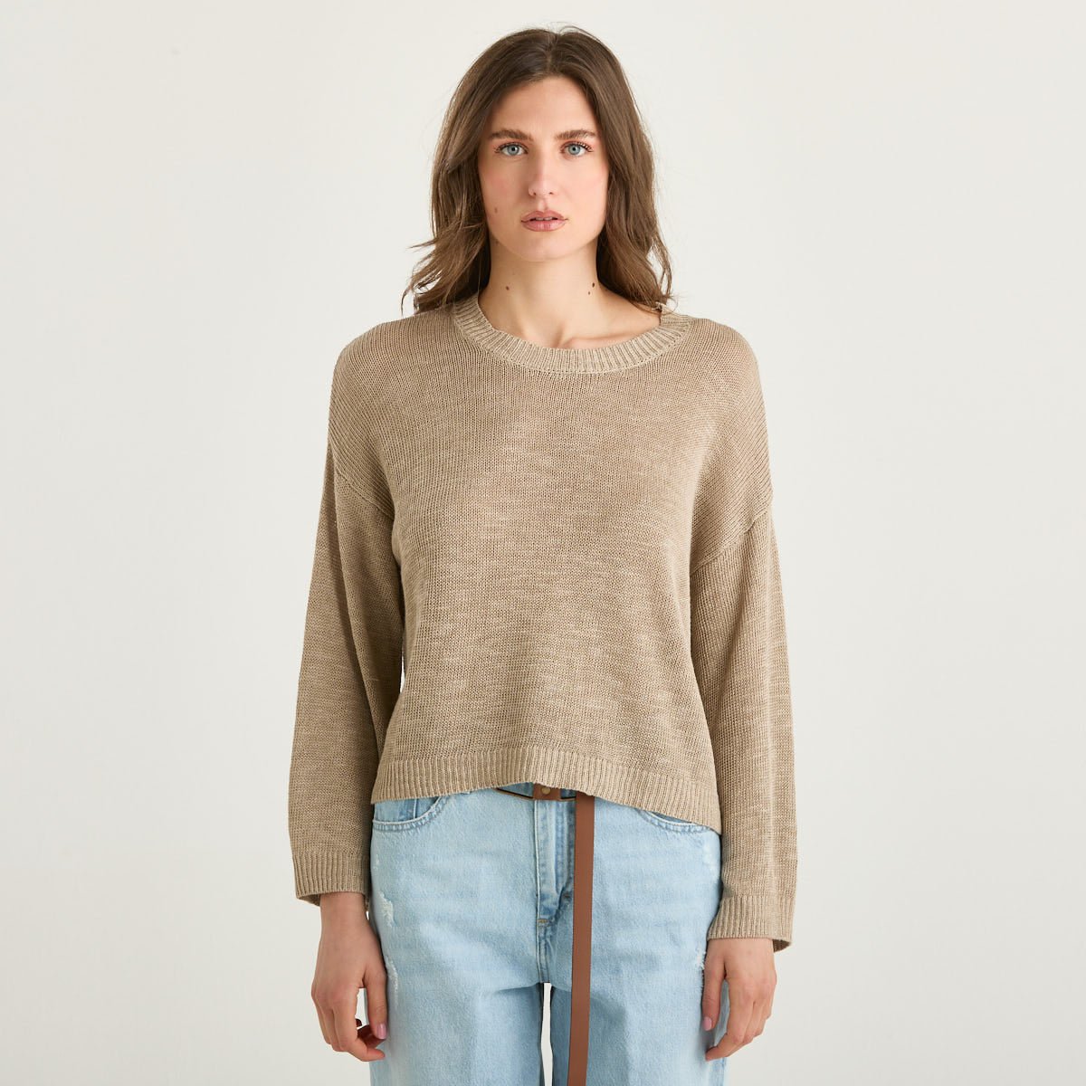 Souvenir maglia girocollo in tessuto beige