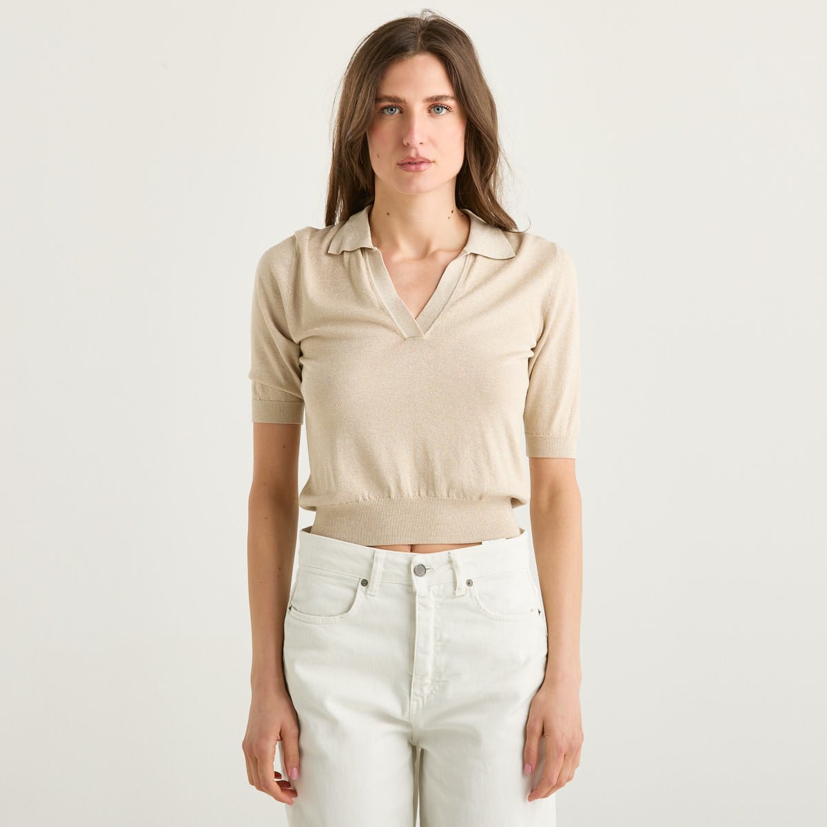 Souvenir polo mezza manica in tessuto beige