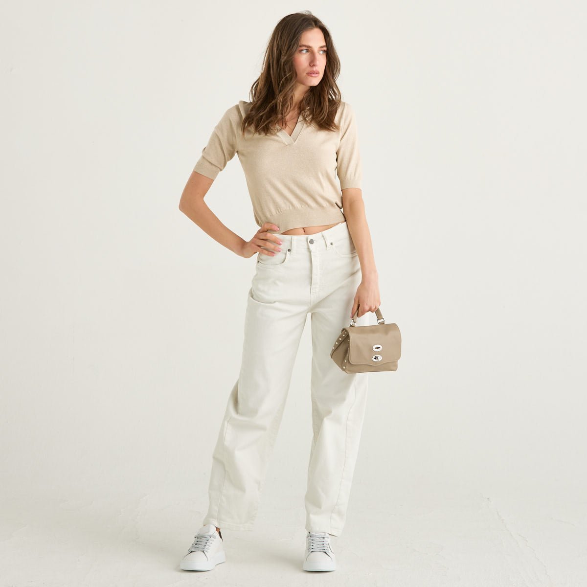 Souvenir polo mezza manica in tessuto beige