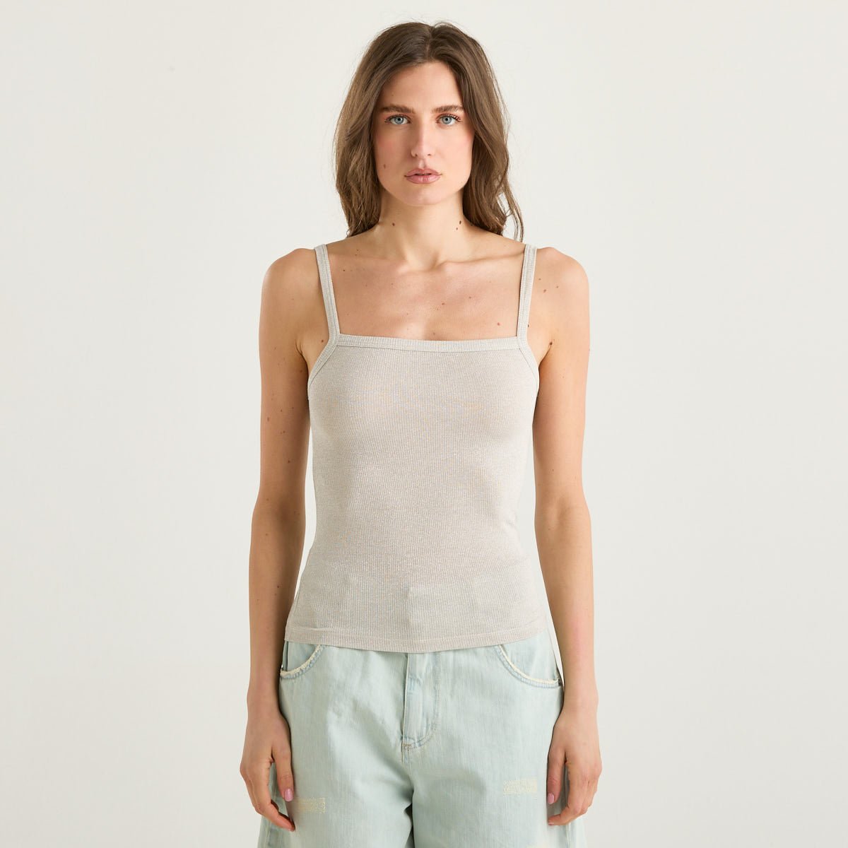 Souvenir canotta lurex in tessuto beige