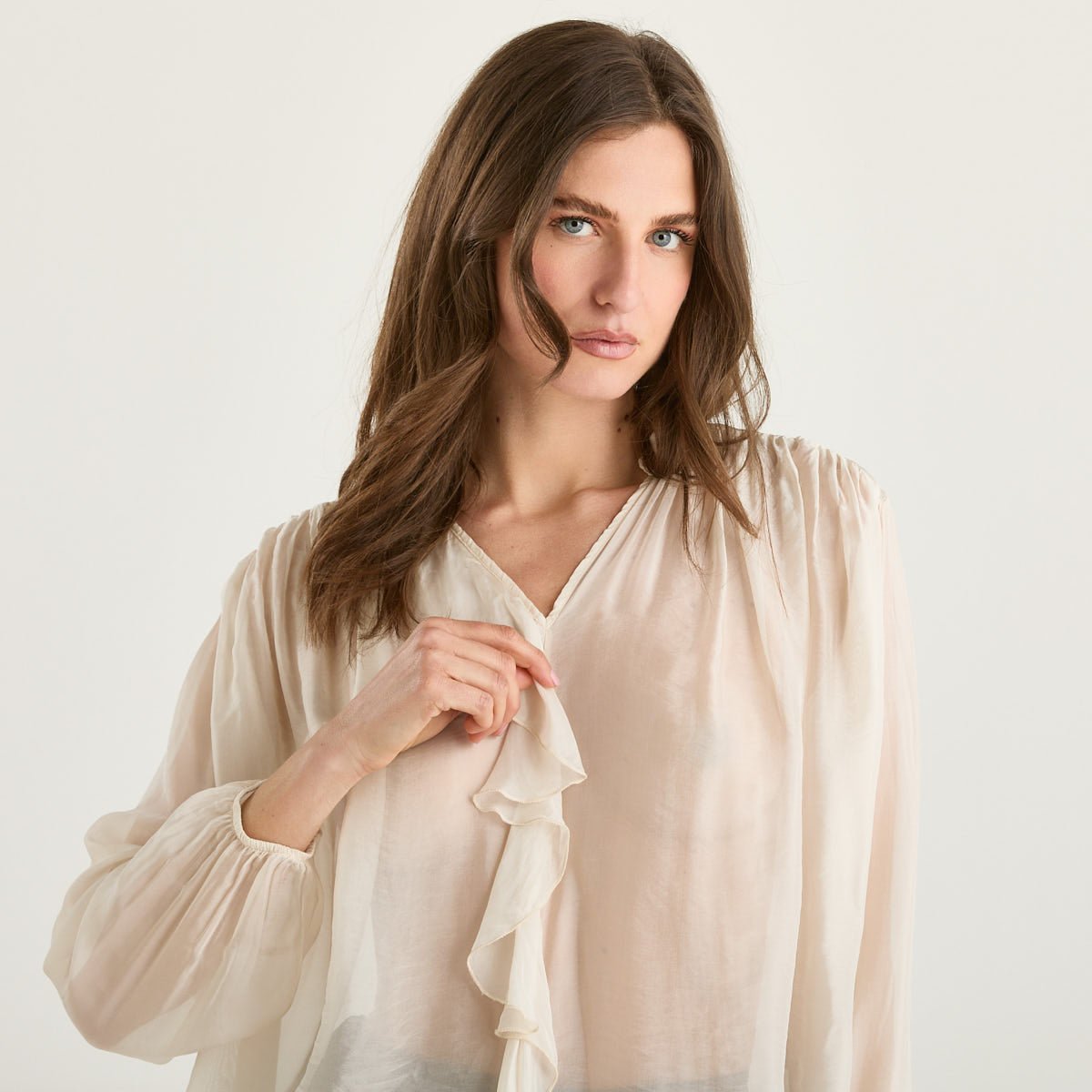 Haveone camicia leggera in tessuto beige chiaro
