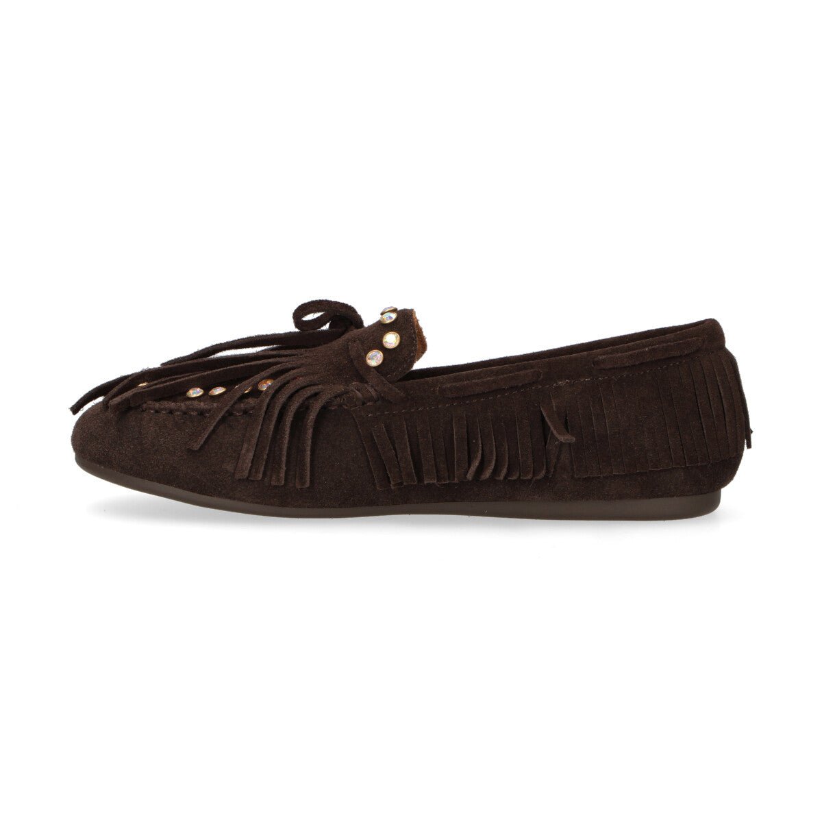 Ovyè mocassino con frange e strass camoscio tdm