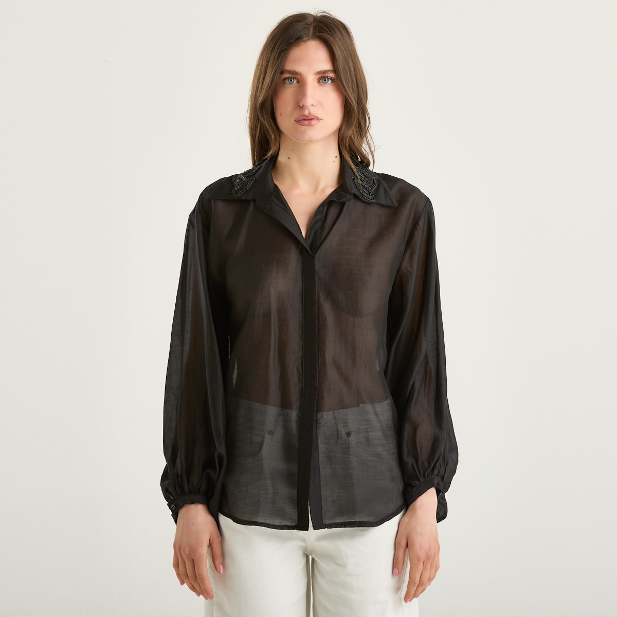 Souvenir camicia trasparente in tessuto nero