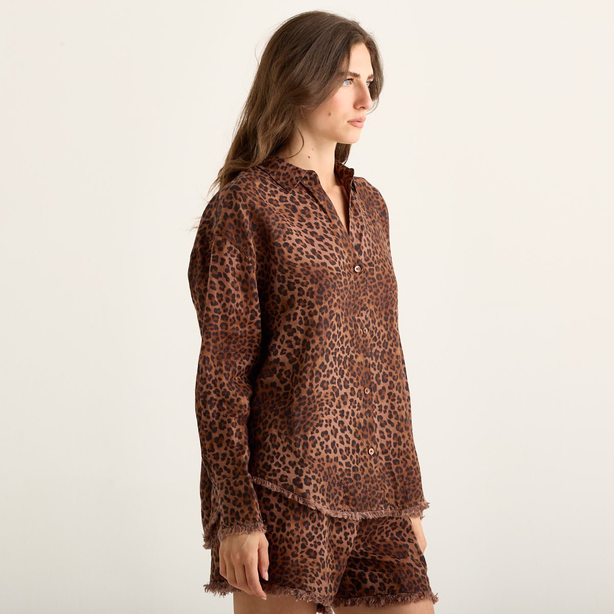 Mc2 Saint Barth camicia cristal linen sand leoprad fringe