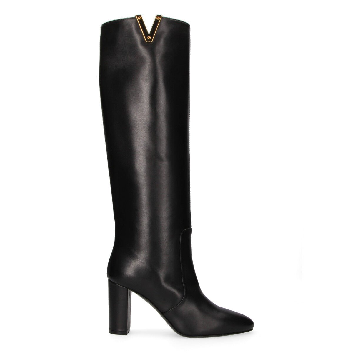 Via Roma 15 stivale Soft con tacco v oro pelle nera