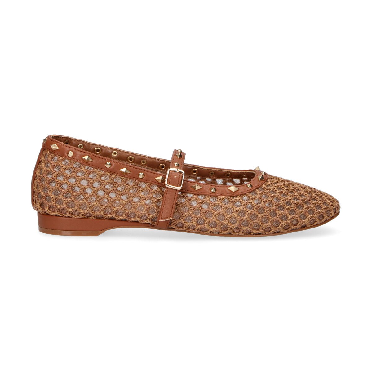 Emanuelle Vee ballerina Glenda con borchie in raffia cuoio